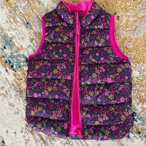 Baby GAP Girls Floral Trim Puffer Vest - Vibrant Hot Pink